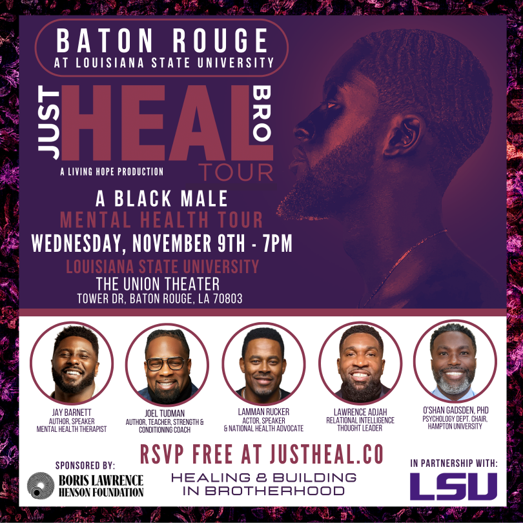 Black male mental health tour ‘Just Heal, Bro’ coming to Louisiana