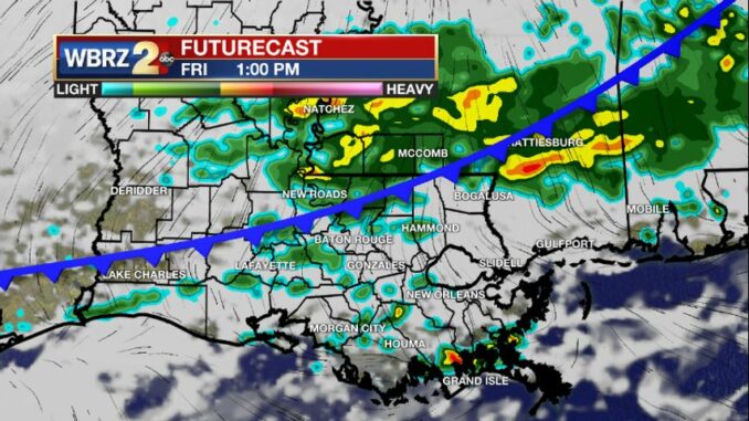 Friday AM Forecast: A little rain will be moving in along a cold front today