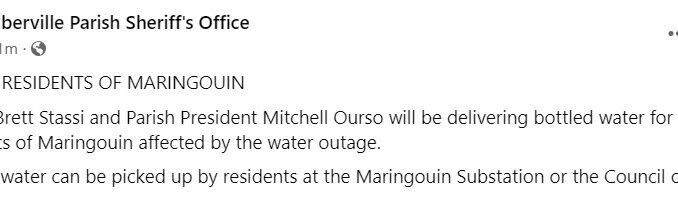 Maringouin under boil water advisory; deputies begin distributions