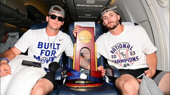 LSU baseball shares photo of trophy travelling in style